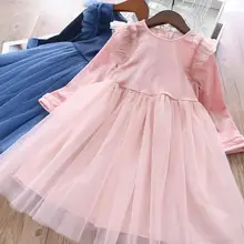 Г. Осенние вельветовые сетчатые платья для девочек принцессы Детское элегантное платье 5 шт./партия