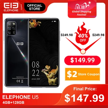 Перейти на Алиэкспресс и купить Новый ELEPHONE U5 4GB 128GB смартфон 48MP Quad камеры заднего 6,4 дюймов FHD + безрамочный экран с Экран Helio P60 Octa Core 4000 мАч Android 10,0 NFC