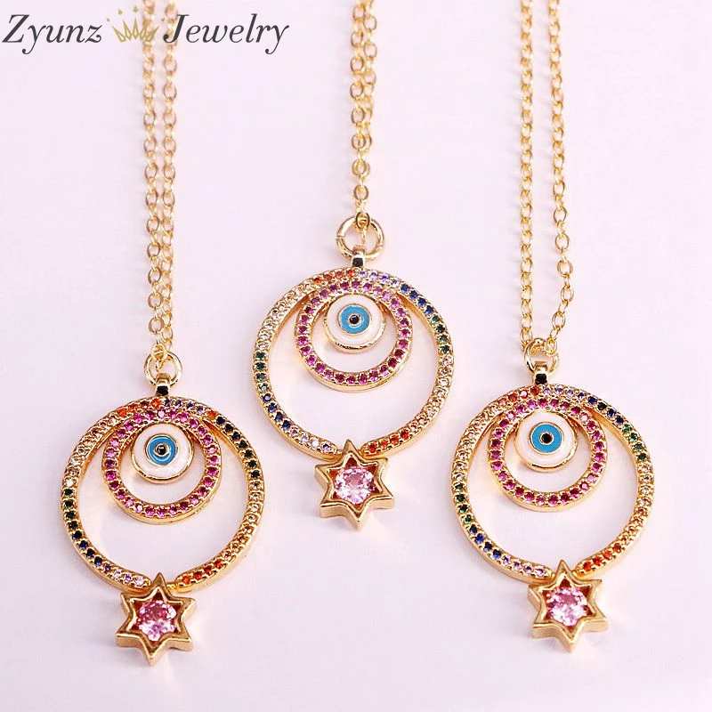 Necklaces 6 шт., лидер продаж, CZ Радужное ожерелье с круглым глазом, камень для женщин, разноцветное ожерелье, подвески, модная цепочка, ожерелье, ювелирное изделие - Окраска металла: Necklaces