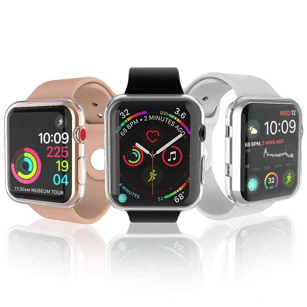 Мягкий чехол для apple watch 5, 4, 3, ремешок, чехол для apple watch 44 мм/40 мм 42 мм/38 мм, iwatch band, универсальная ультратонкая прозрачная рамка