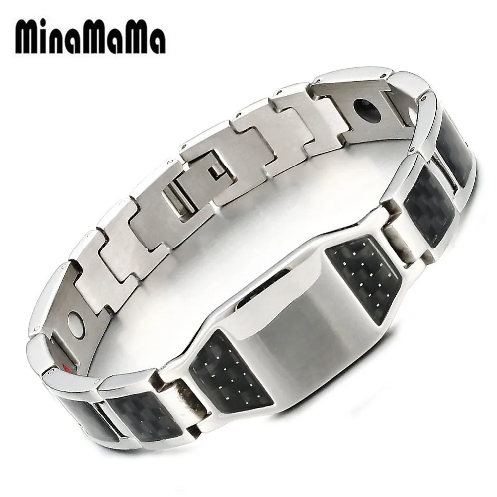 Германиевый магнитный браслет, серебряный цвет, нержавеющая сталь, ручная цепочка, панк браслеты для мужчин, углеродное волокно, магнит, браслеты для здоровья