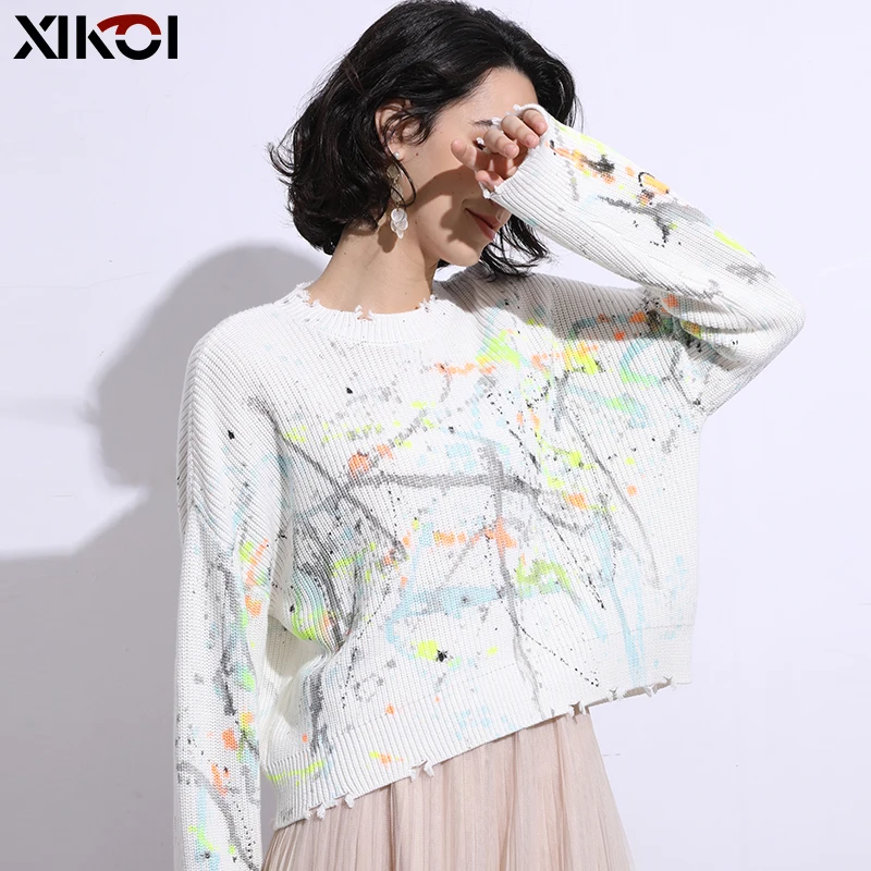 

XIKOI Fashion 3D Tie Dye Print SweaterFor Women Oversized Pullover Long Sleeve Winter Fashion Clothes Knit Plus Size Mujer 2020