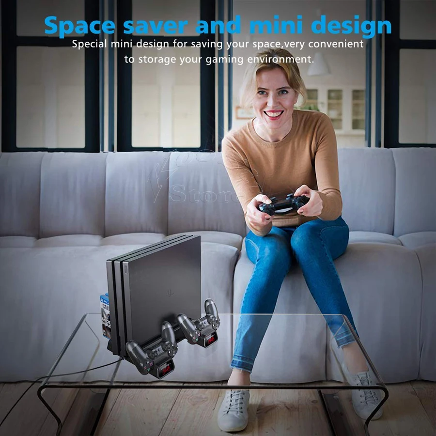 Зарядная станция для джойстиков PS4/PS4 SLIM/PS4 PRO подставка хранения игр с кулером