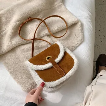 

2020 new women wool shoulder bags suede shell cross body bags mini winter patchwork bags casual travel cross body bags M700