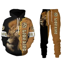 Pull à capuche imprimé Lion féroce 3D pour homme, ensemble de vêtements de sport, survêtement à manches longues, collection automne et hiver 