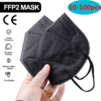 

10-100 pieces ffp2 face masks 5 Layers filter mask Protective maske anti dust mask mouth black mascarillas KN95 FAST SHIPPING