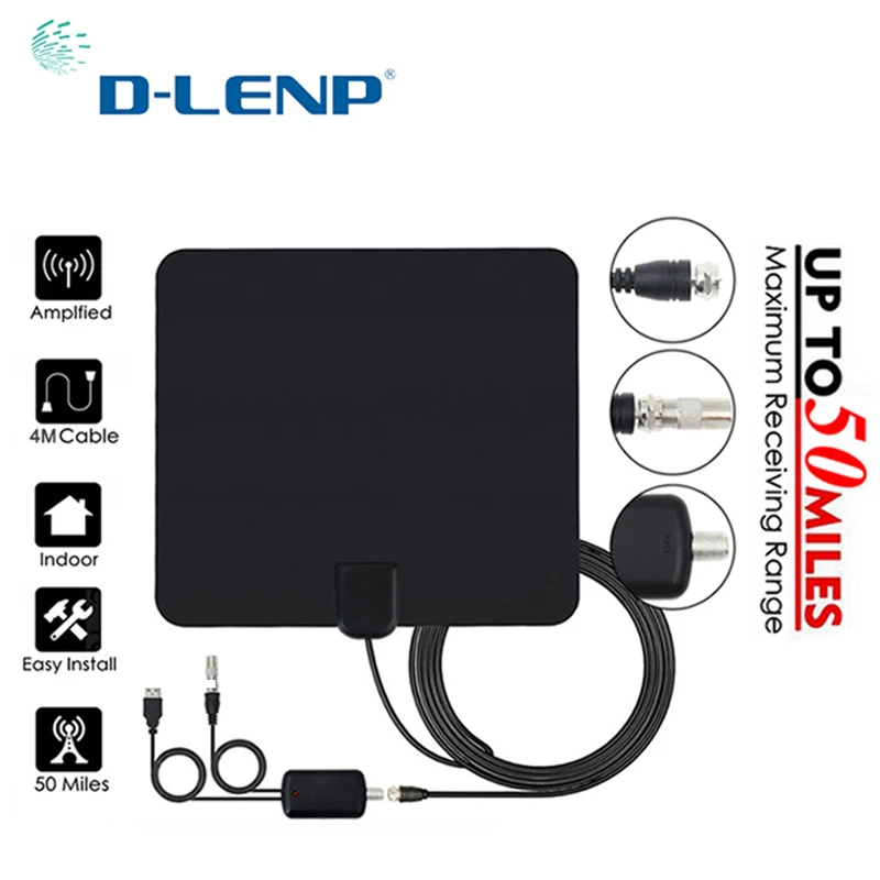 DLENP ТВ антенна цифровой HDTV цифровой усилитель тв антенна DVB-T TDT Крытый DVB-T2 для спутникового ресивера 50 миль диапазон