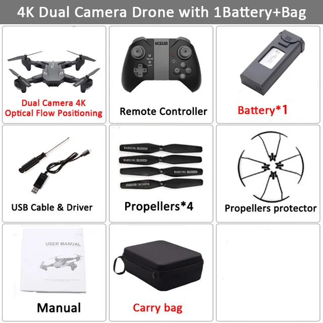 Visuo XS816 складной Дрон с двойной камерой 4K WiFi FPV селфи широкоугольный оптический поток позиционирования RC Квадрокоптер вертолет игрушки - Цвет: 4K 1BAT suitcase