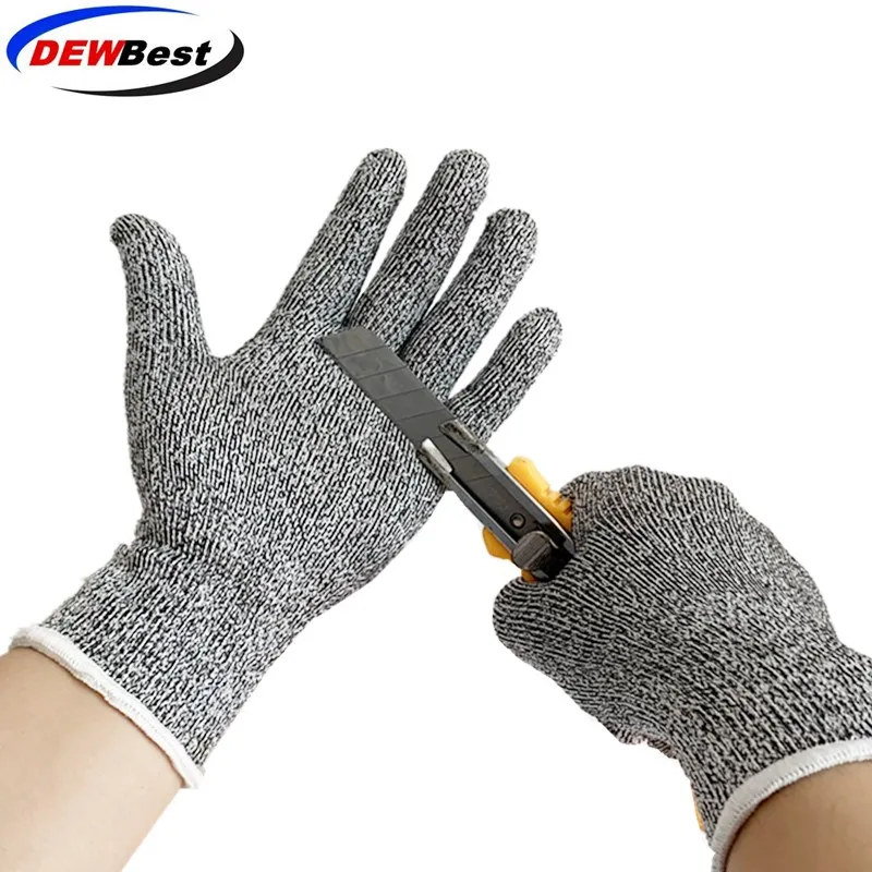 Anti Cut Proof Gloves Hot Sale dewbest Grey Black HPPE EN388 ANSI Anti-cut Level 5 Safety Work Gloves Cut Resistant Gloves