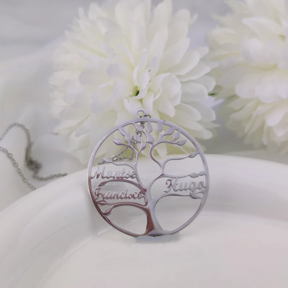 Tree of Life Family Custom Name Pendant Necklace Stainless Steel