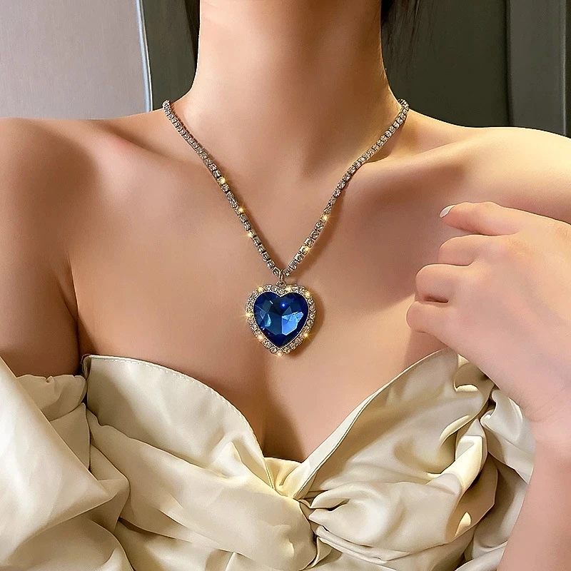 Big Crystal Heart Pendant Necklace For 