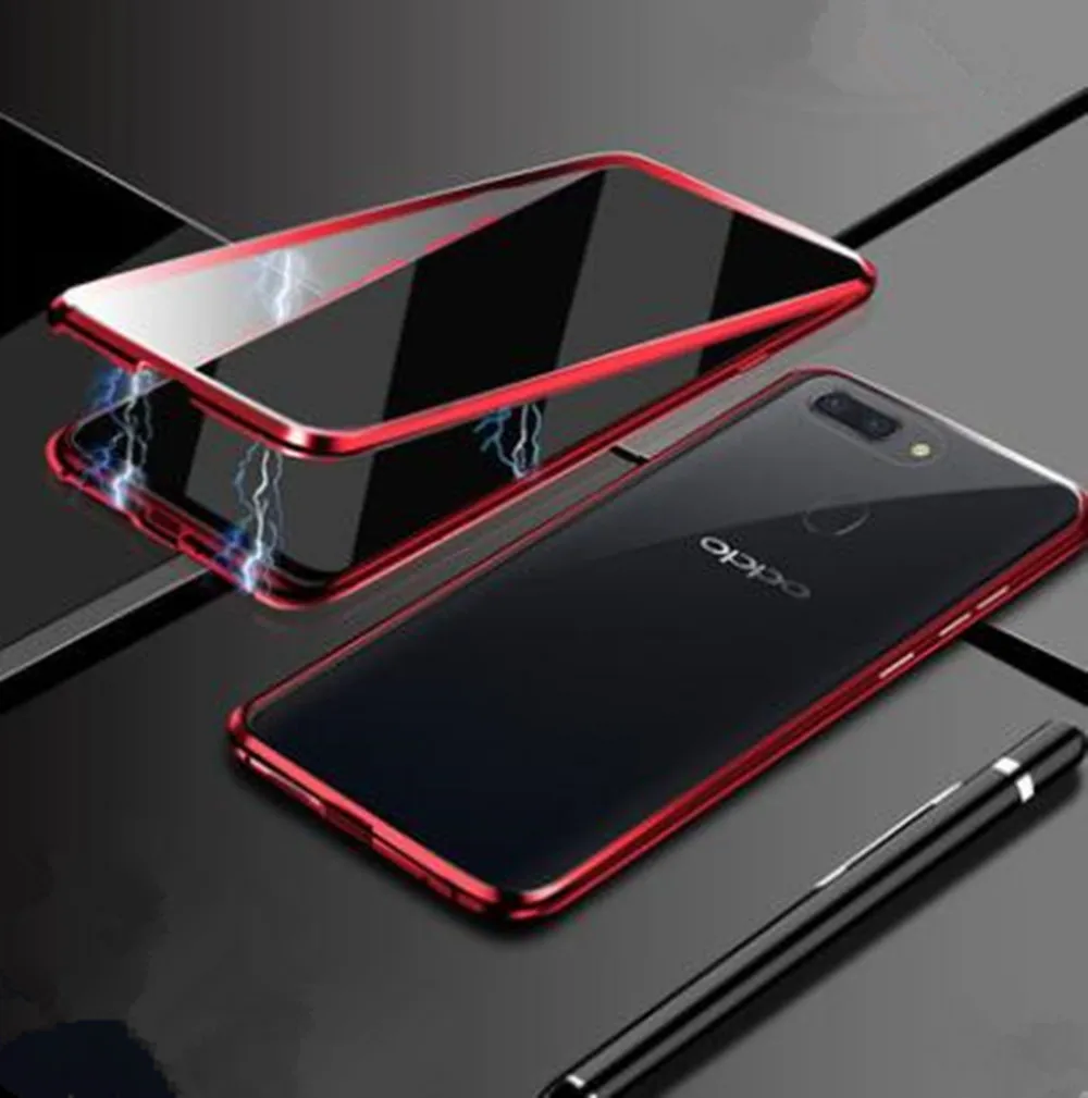 Популярный двухсторонний металлический магнитный 9H Магнитный чехол для телефона из закаленного стекла для OPPO R15 Dream R15 standard Funda Coque