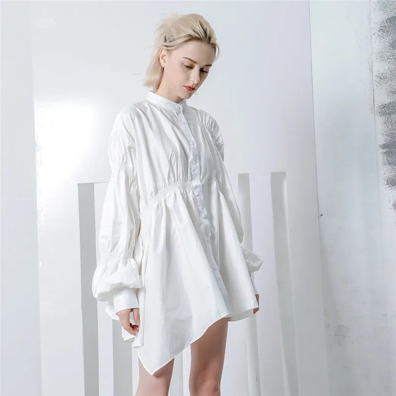 Женская Асимметричная плиссированная рубашка Повседневная Длинная блузка в