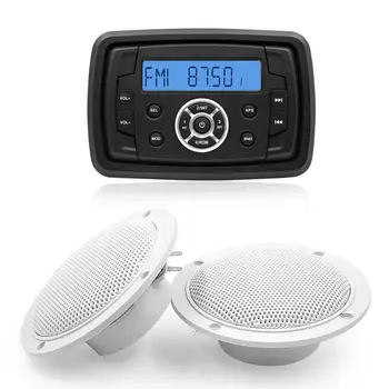 

Marine Waterproof Stereo Audio Bluetooth Radio FM AM Receiver MP3 Player For ATV Golf Cart Yacht Motorcycle+4" Marine Speakers