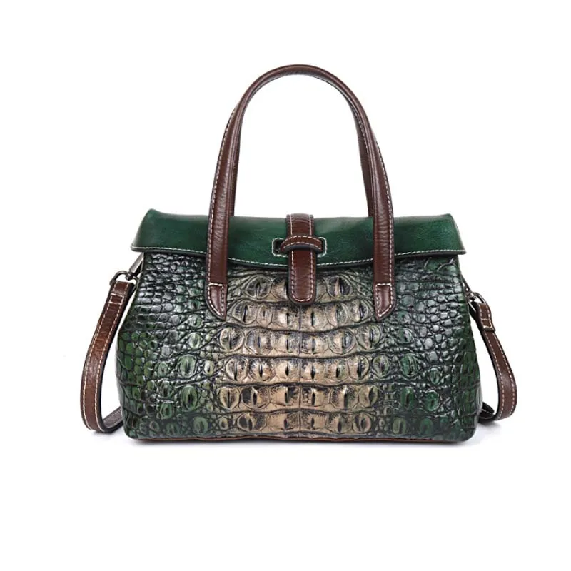 vintage green Женские сумки на плечо из натуральной кожи, повседневные сумки с крокодиловым узором, ручная сумка через плечо, женская сумка-кошелек, сумка через плечо Bolso - Цвет: vintage green