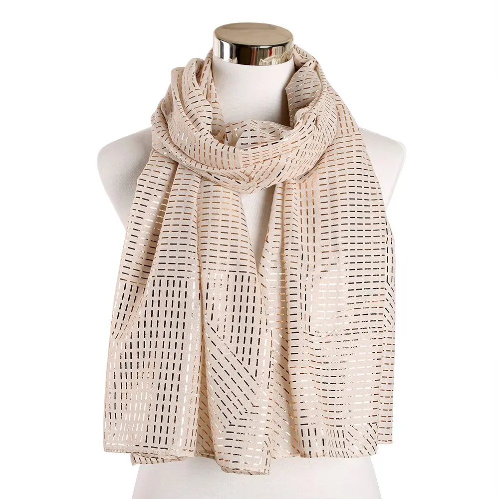 Beige Long Модный Блестящий золотой шарф для женщин длинный шаль желтый красный полосатый блестящие женские накидки шарф хиджаб мягкие пляжные палантины - Цвет: Beige Long