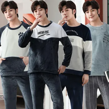 

Christmas Pajamas Sets Men Winter Thick Warm Flannel Mens Pajama Long Sleeve Coral Velvet Sleepwear Suit Loungewear Home Clothes