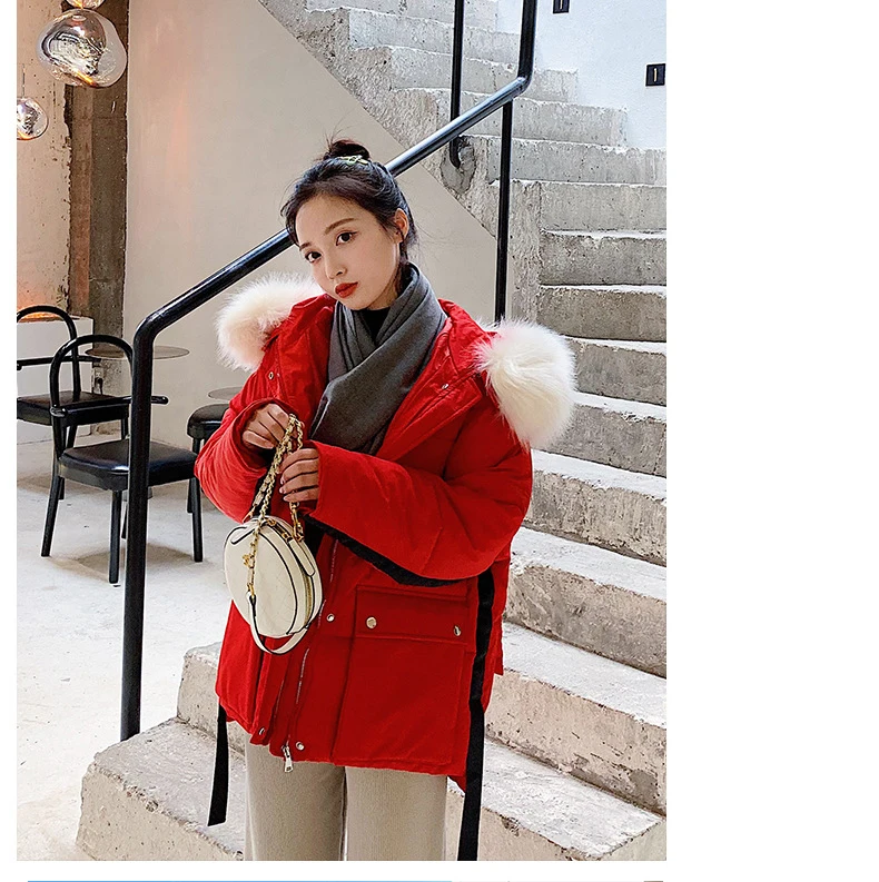 Модная Новая Милая женская зимняя короткая куртка с хлопковой подкладкой, теплое плотное Женское пальто с меховым воротником, парка, женские куртки