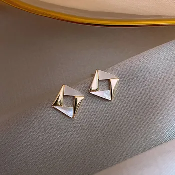 

Square Small Ear Stud Normcore Style Shells Simple Rhombus Debutante GIRL'S Ear Stud