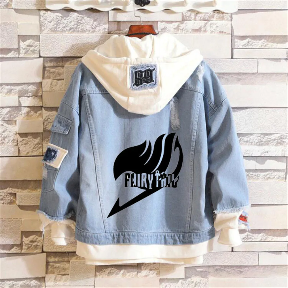Fairy Tail Cosplay Hoodies Costume Men Women Denim Jacket Coat Fake Two Pieces Sweatshirt Fairy Tail Cosplay Hoodies Costume Men Women Denim Jacket Coat Fake Two Pieces Sweatshirt