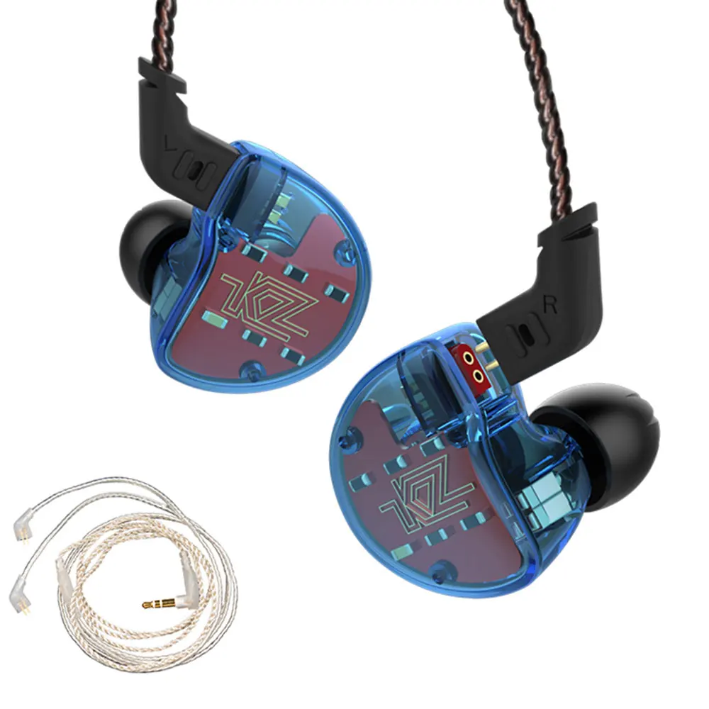 Оригинальные KZ ZS10 4BA с 1 динамический гибрид 10 драйверы в ухо наушники HIFI наушники ухо-крючок гарнитуры шумоподавление - Цвет: Blue No Mic Cable