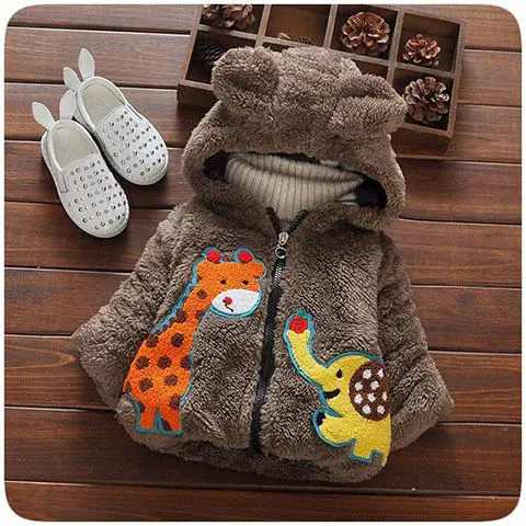 Boys and girls baby fur coat autumn/winter wear new plus-thick bear ears plus-feathered hooded small child coat