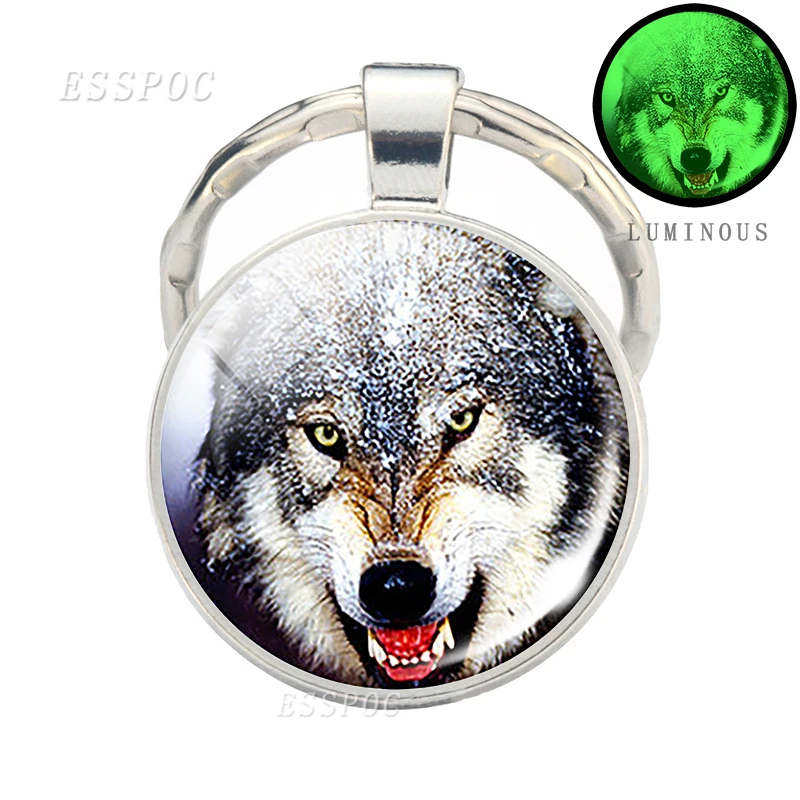 Glow in Dark Jewelry Howling Wolf Keychain Wolf Luminous Glass Cabochon Pendant Keyring Double Side Glass Ball Keychain - Цвет: as show 7