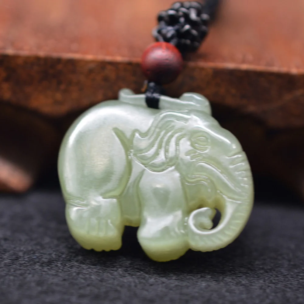 Прямая HeTian Jade двухсторонняя гравировка слон кулон ожерелье с цепочкой для мужчин женщин подарок