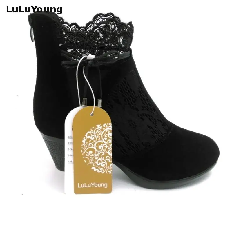 Корова из замши и кожи Сезон весна осень Женские туфли на каблуке средней