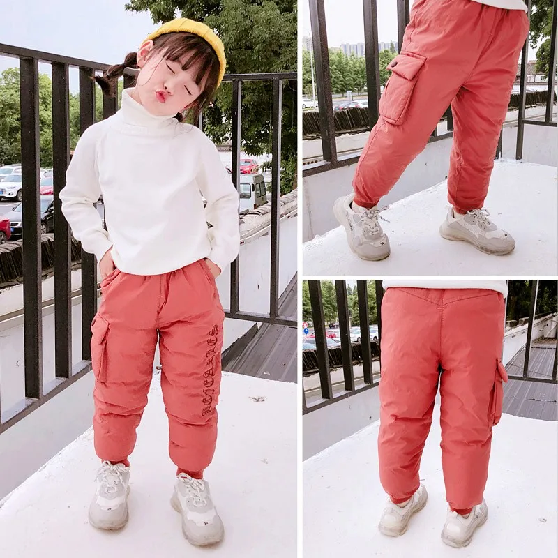 COOTELILI Girl Boy Winter Pants Cotton Padded Thick Warm Trousers Fashion Letter Ski Pants Pocket Children Pants Baby Kid Pants (12)