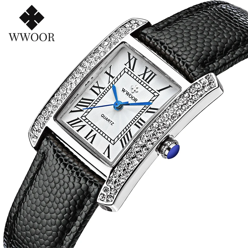 

WWOOR Luxury Fashion diamond Leather Watches Women Quartz Bracelet Casual dress ladies watch Waterproof montre femme 2020