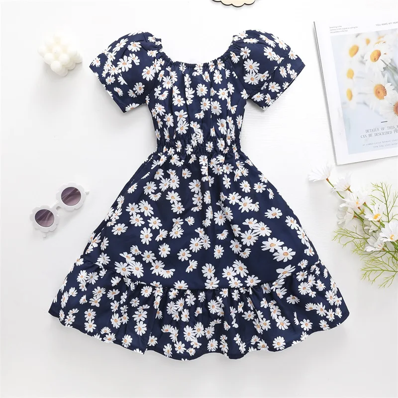 Платье принцессы с коротким рукавом и цветочным принтом на резинке | Детская