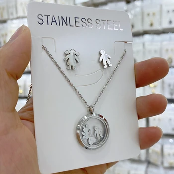 

Stainless Steel Necklace earrings Mama Family Necklaces Silver gold Color Love Boy Girl Pendant Jewelry Women Mother's Day Gift