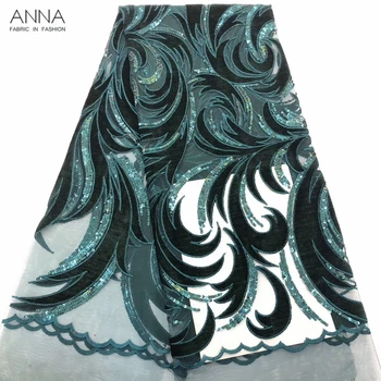 

Anna african green velvet lace fabric 2020 high quality embroidery with sequins nigerian tulle fabric french net laces for dress