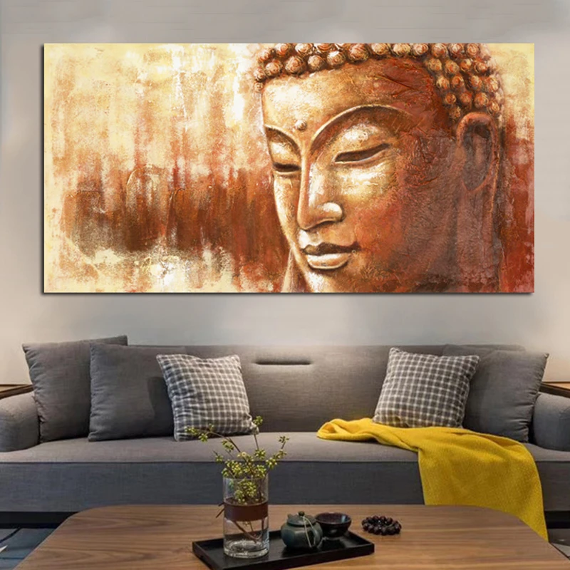 Самоотверженный большой размер Будда холст с печатью постера Картина золотой Будда настенные картины для гостиной современный декор искусство без рамы