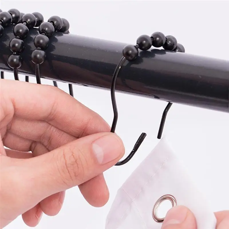 12 шт. металлические крючки для штор душа черные кольца ванной комнаты аксессуары