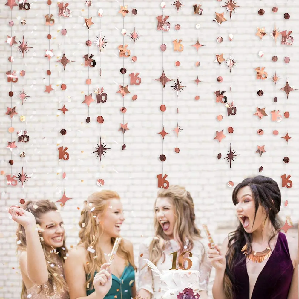 Décoration D'anniversaire 40 Ans - Or Rose - Numéro 40 - Cercles à Pois - Guirlande Métallique à Suspendre - Banderole De Coloriage - Toile De Fond