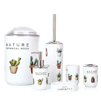 

Soap dispenser, toothbrush holder, tooth cup, soap dish, toilet brush, trash can