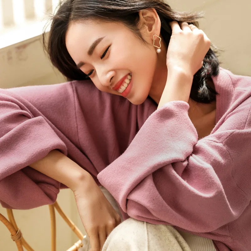 ^*Best Offers 2019 New Style Mid-length Cardigan WOMEN'S Coat Sweater Outdoor Thin Spring And Autumn Loose-Fit Student Network Red Laziness-St