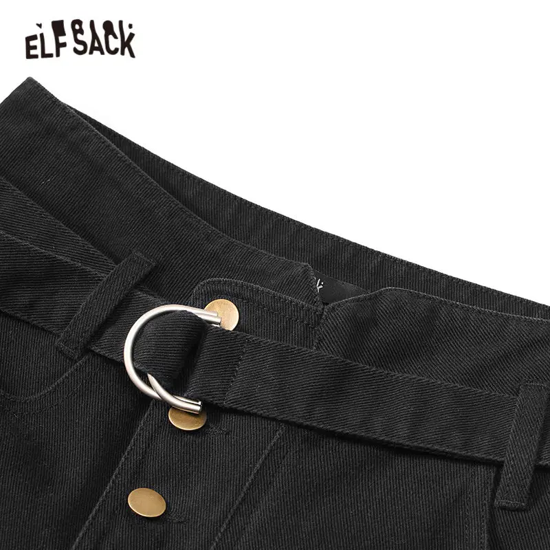 Женские однотонные повседневные брюки ELFSACK черные прямые свободные офисные со