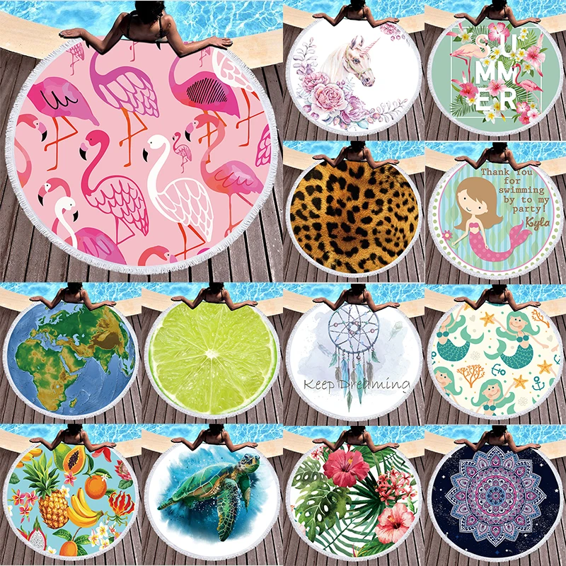 

Boho Beach Towels Tropical Printed Large Round Beach Towel Microfiber Round Fabric Bath Towels For Living Room Home Decorative