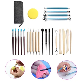 

24pcs Professional Sculpting Carving Set Pottery Terracotta Ceramic Wood Handle Clay Craft Kits Clay Potter Clay Wax Tools