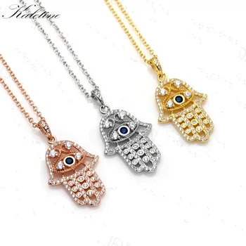 

Long Chain Necklace Pure 925 Sterling Silver Jewelry CZ Symbol Hamsa Hand of Fatima Evil Eye Charm Necklace Turkey Accessories