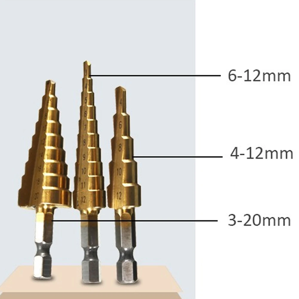 HSS Titanium Coated Step Drill Bit for Metal 3-12mm 4-12mm 4-20mm High Speed Steel Wood Drilling Power Tools