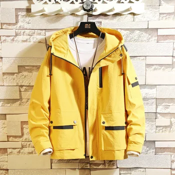 

#2420Autumn Yellow Black Blue Loose Jacket Man Plus Size 5XL Long Sleeve Hoodies Jackets Coats Male Japan Style Harajuku Outwear