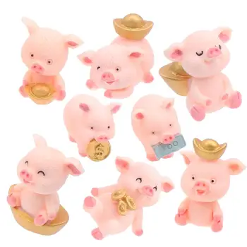 

8PCS Resin Figurines Pig Statue Desktop Ornament Dashboard Resin Decoration Pig Sculpture For Party Car Decor Children Gifts A3