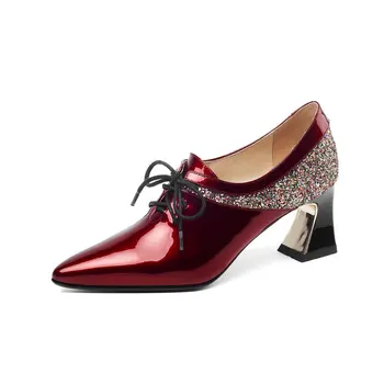 

Genuine Leather Sandals Women Summer High Heel Pumps Pointed Toe Thick Heels Sandals Strap Buckle Office Ladies Shoes