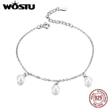 WOSTU, классические браслеты с пресноводным жемчугом, 925 пробы, серебряная цепочка для женщин, для свадебной вечеринки, серебряные 925 ювелирные изделия CQB132