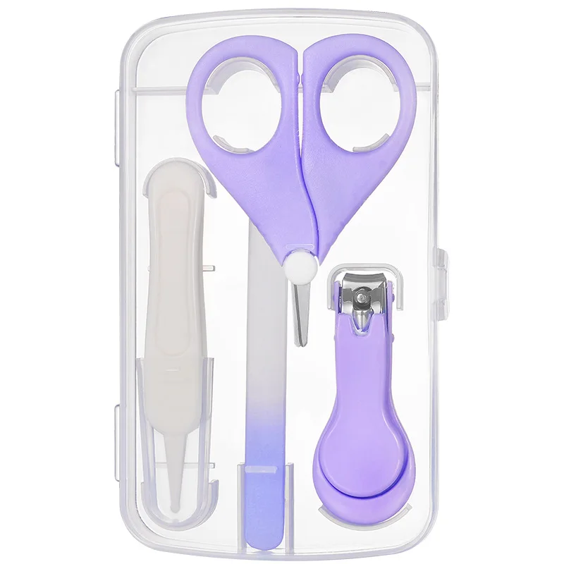 Набор из четырех предметов для безопасного маникюра для новорожденных, триммер для ногтей, ножницы(для дома и путешествий), Детские комплекты для ухода за волосами, комплекты для здравоохранения - Цвет: Dark purple