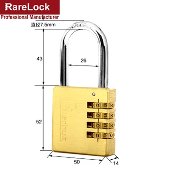 

Rarelock 2016 new top fasion 504 brass 50mm width 4 group code padlock used for gym bag gift or boxes door MMS99 aa